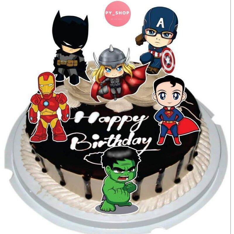 Set Cắm Giấy Liên Quân Nhí, Siêu Anh Hùng Trang Trí Bánh Kem