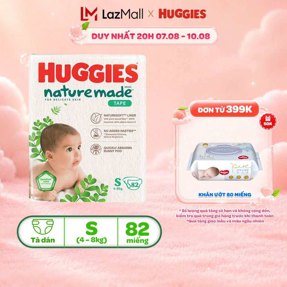 Tã/Bỉm dán Huggies NatureMade NB60/S82/M64/L54/XL44