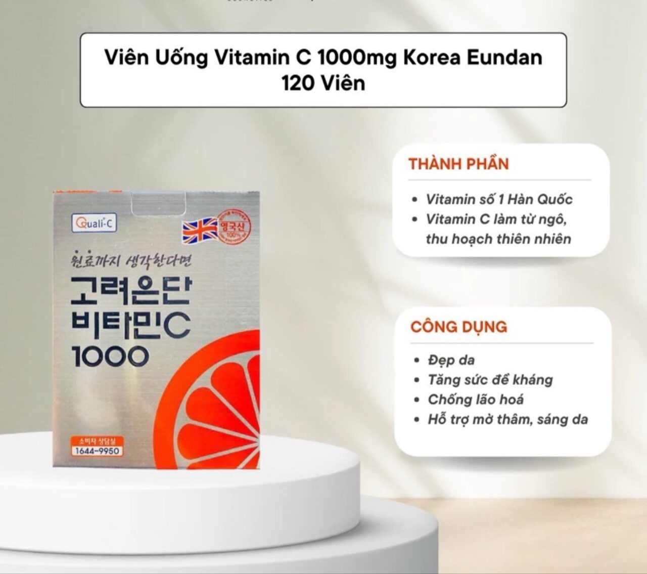 Viên uống vitamin c 1000mg eundan hàn quốc hộp 120 viên