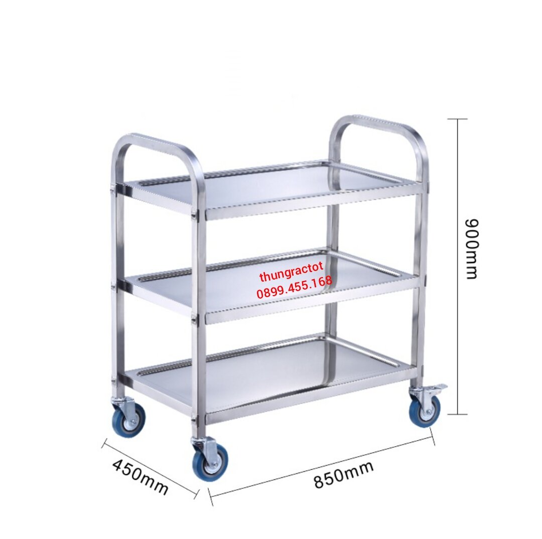 Xe đẩy thức ăn inox 3 tầng