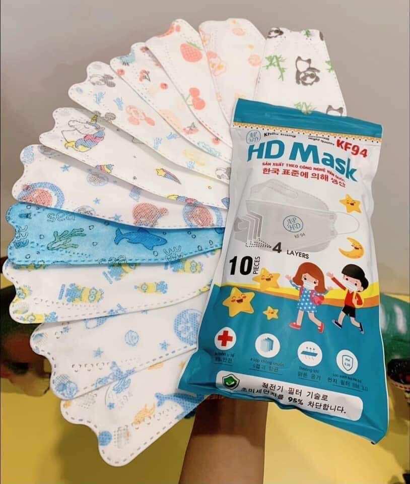 Thùng 300 cái khẩu trang 4D Kf94 cho bé 6 đến 12 tuổi, khẩu trang y tế trẻ em 4 lớp kháng khuẩn