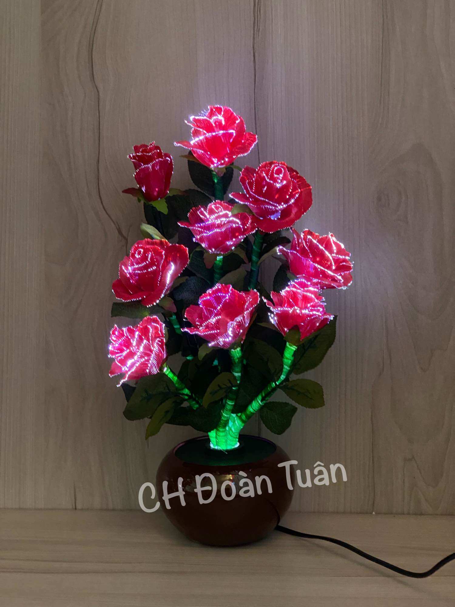 Chậu hoa đèn LED để bàn trang trí - đèn bình hoa thủy tinh