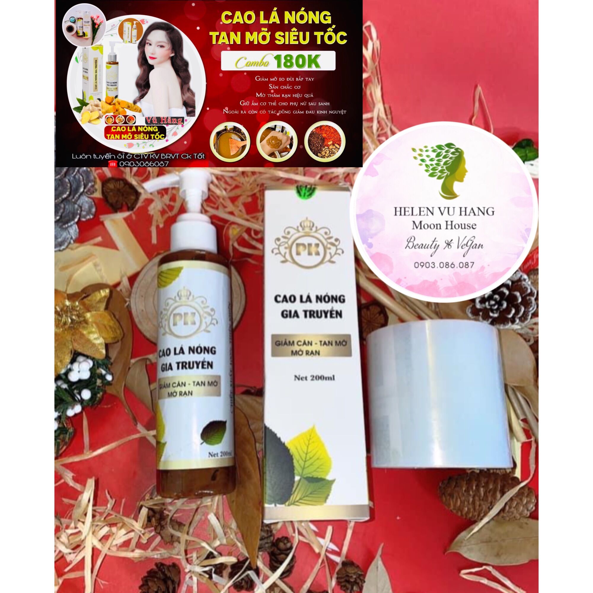 Cao Lá Nóng Gia Truyền PK Giảm Thâm Tan Mỡ Mờ Rạn Chai 200ml