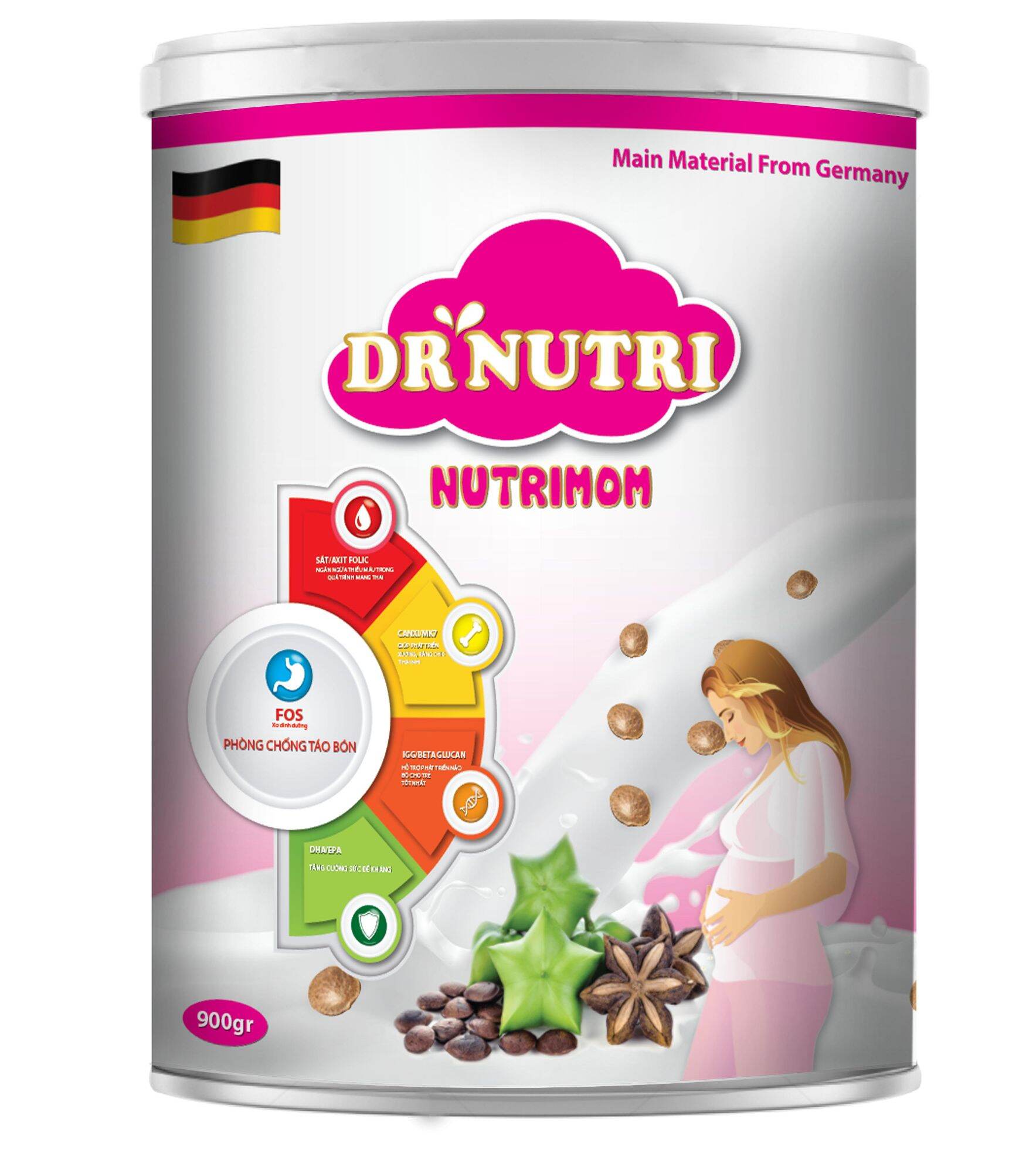 Sữa bột dành cho bầu DRNUTRI MOM 900g tăng cường miễn dịch, ngừa táo bón.