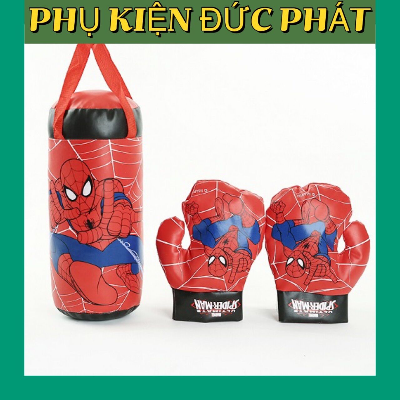 Bao tập đấm bốc boxing cho trẻ em hình người nhện đỏ tặng kèm 2 găng tay cho trẻ