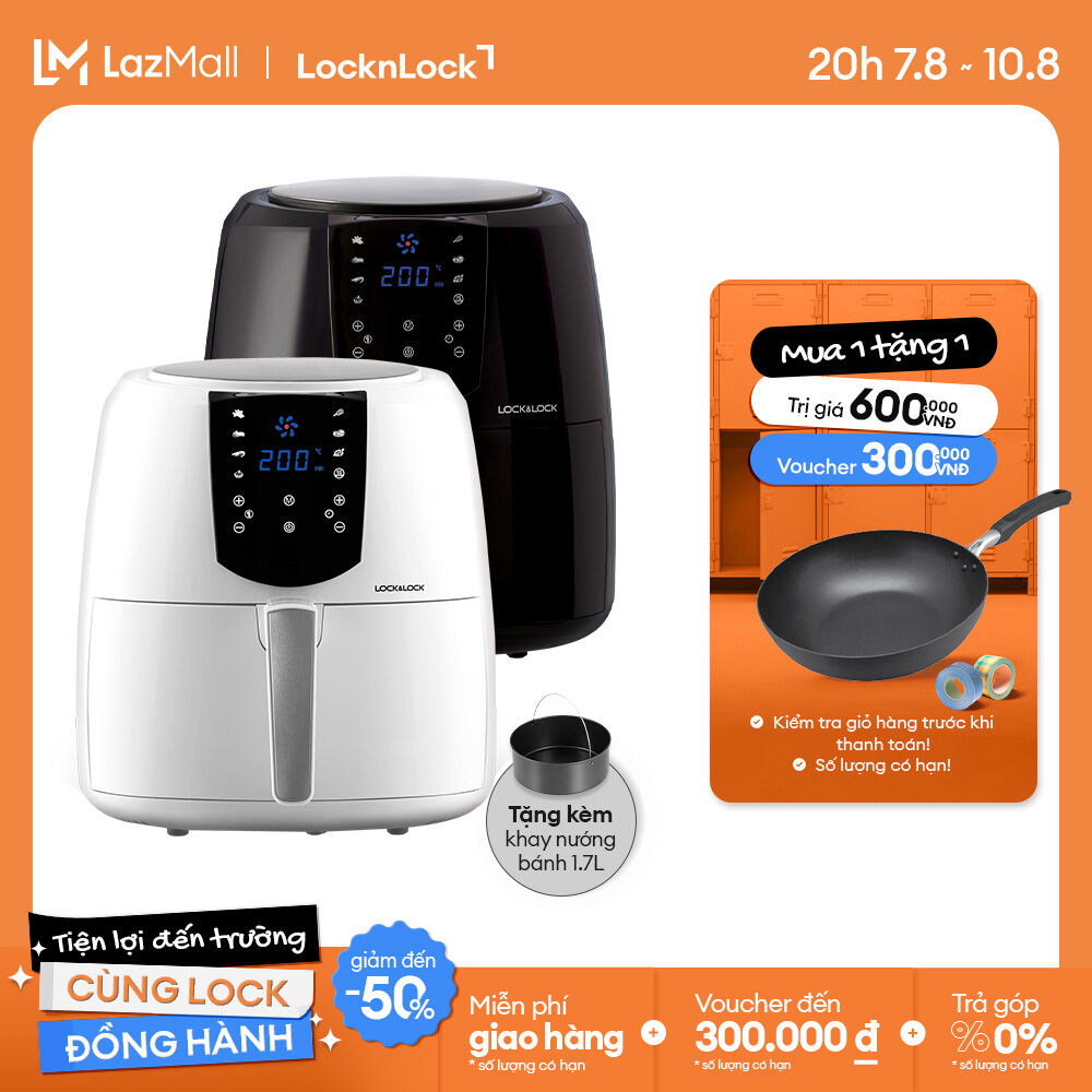 EJF357 - Nồi chiên không dầu Lock&Lock 5.2L - Cảm ứng, 7 chế độ nấu, Tỏa nhiệt đối lưu, Tặng khay bánh - Chính hãng - Bảo hành 2 năm