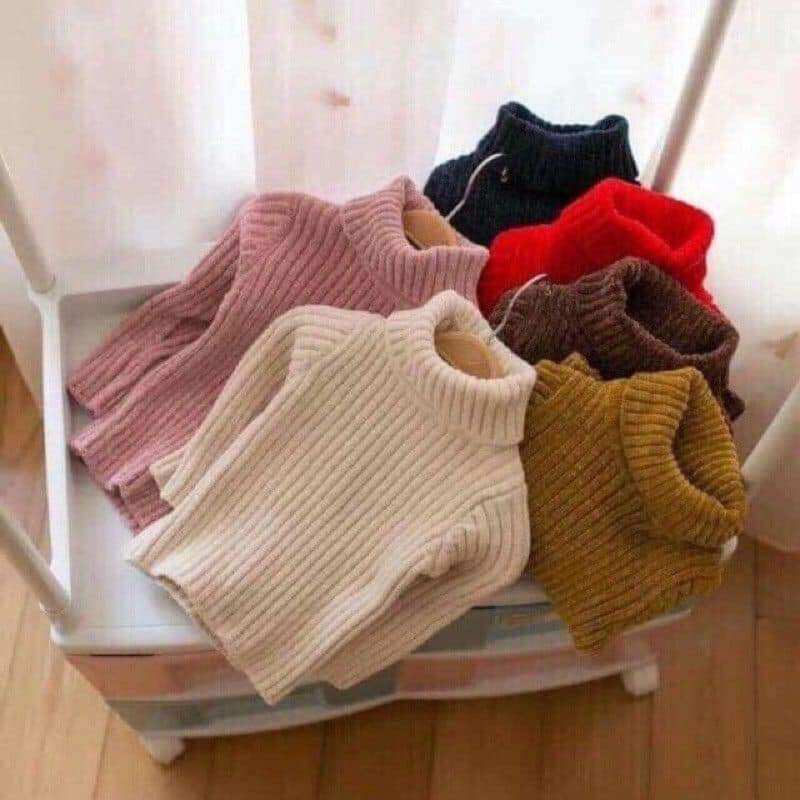 Áo len bé trai bé gái lông tuyết cao cổ hàng Quảng Châu