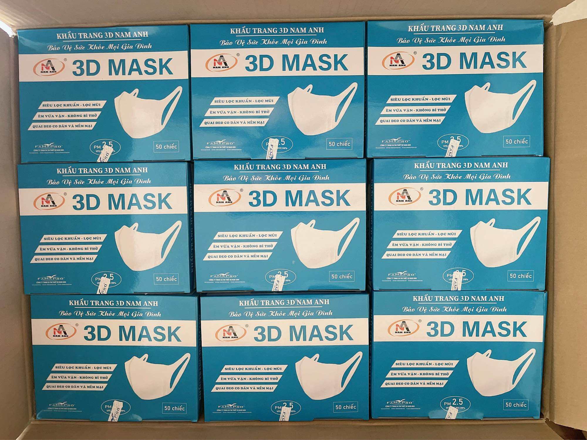 HỘP 50 KHẨU TRANG 3D Mask Nam Anh Famapro ,SẢN PHẨM CHÍNH HÃNG, ÊM NHẸ, THOẢI MÁI, DỄ CHỊU