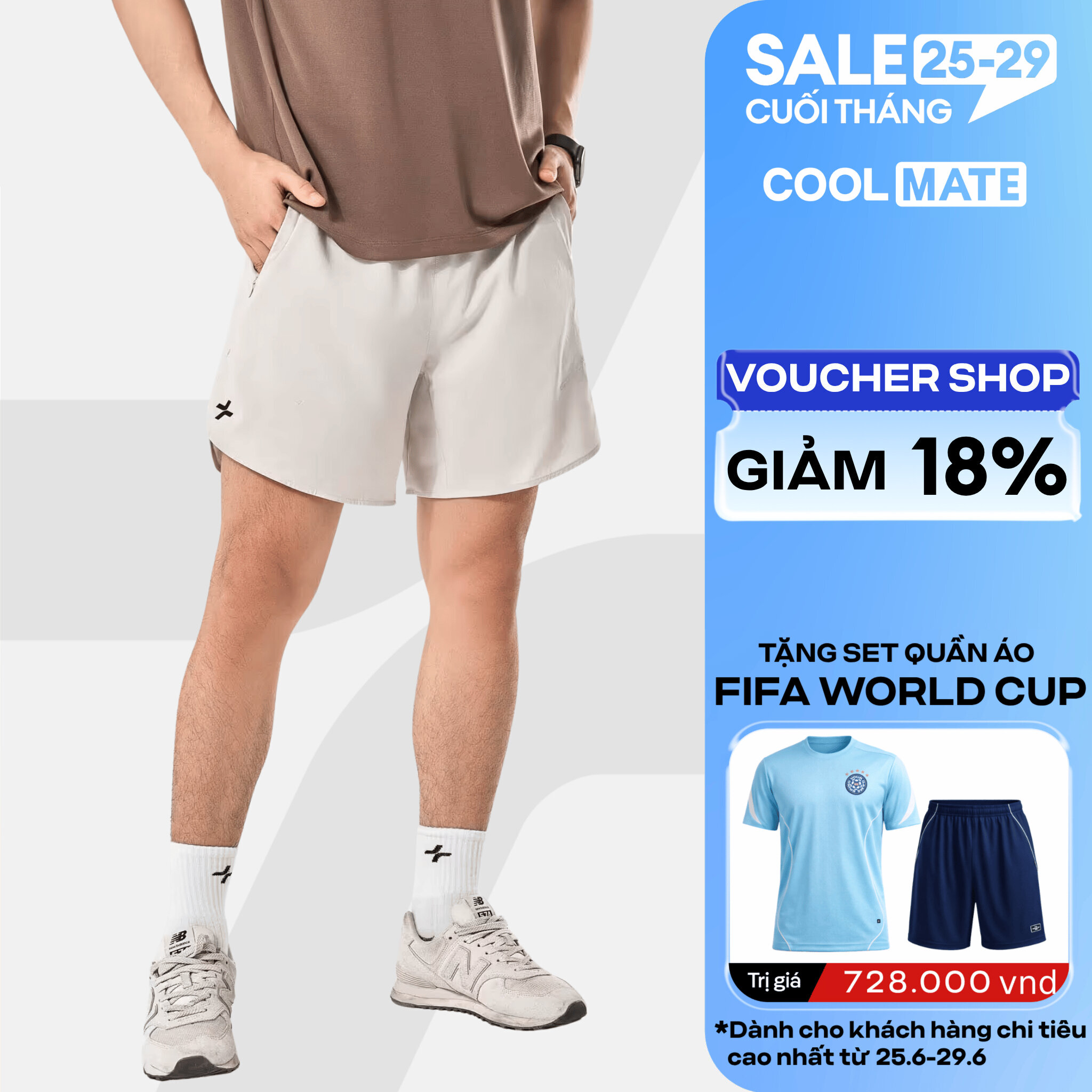Quần short nam thể thao chạy bộ, tập Gym, Pickleball độ dài 6 inch zipped có túi kéo khoá Coolmate