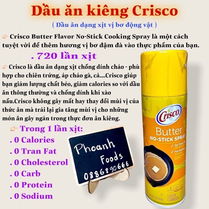 Dầu ăn Crisco vị bơ - 0 calories side 6oz