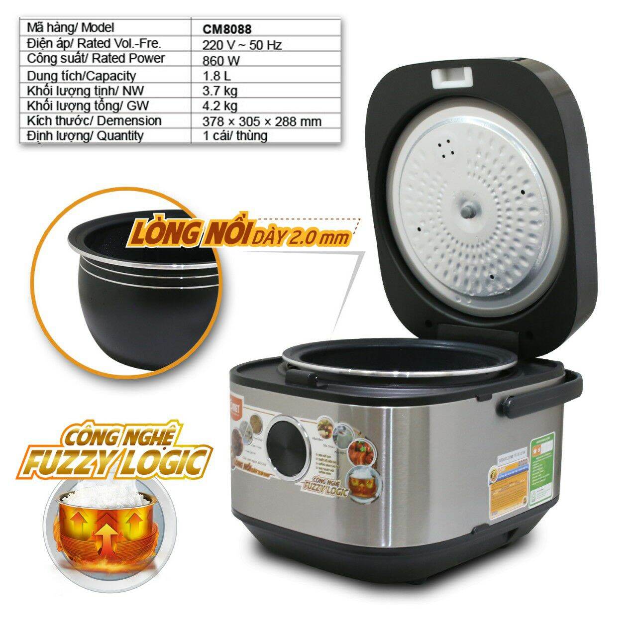Nồi cơm điện tử Comet CM8088 (dung tích 1.8L)