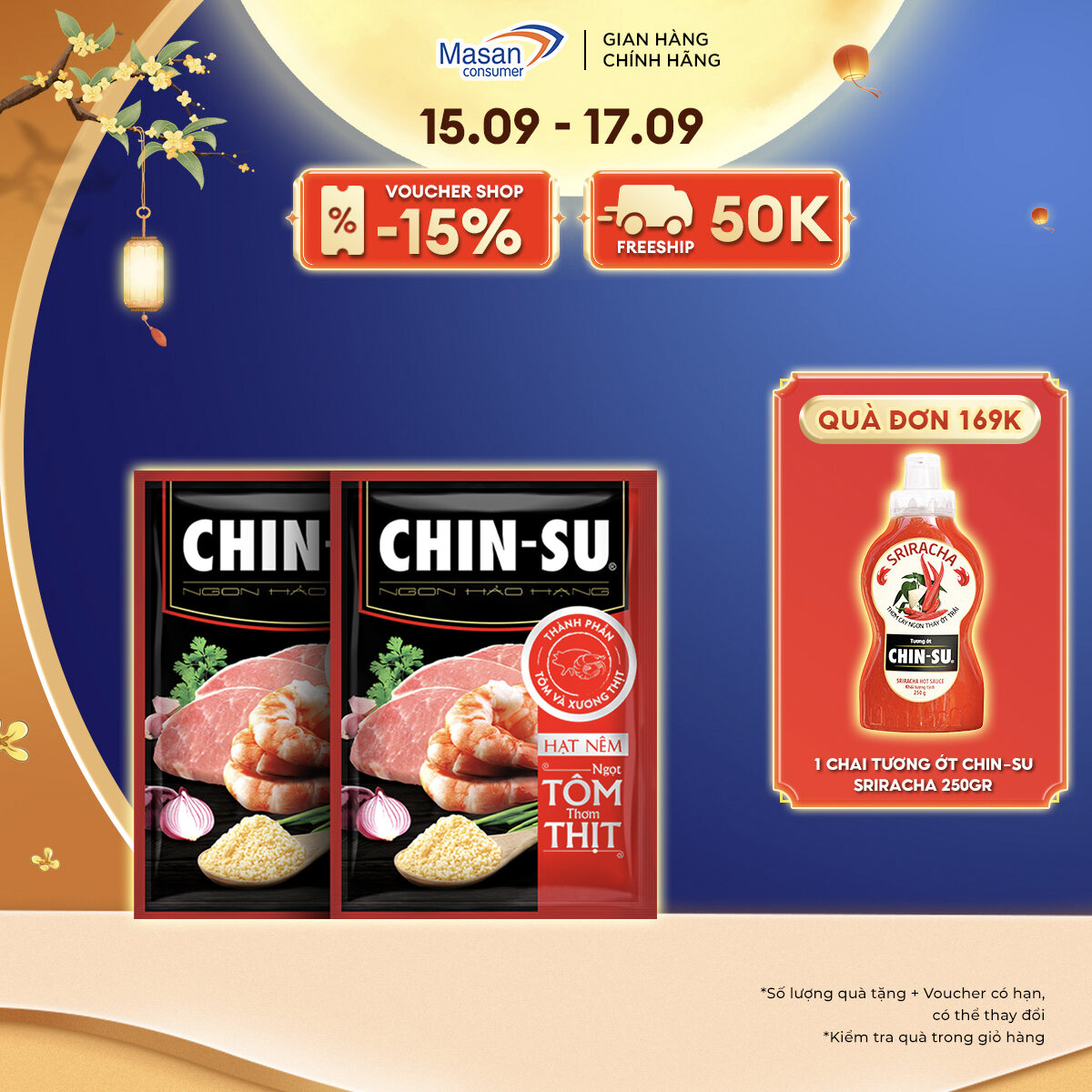 CHỈ TRONG 15.09 17.09 VOUCHER 15 CHO ĐƠN 199K Combo 2 Hạt Nêm CHINSU Ngọt Tôm Thơm Thịt Gói 900g