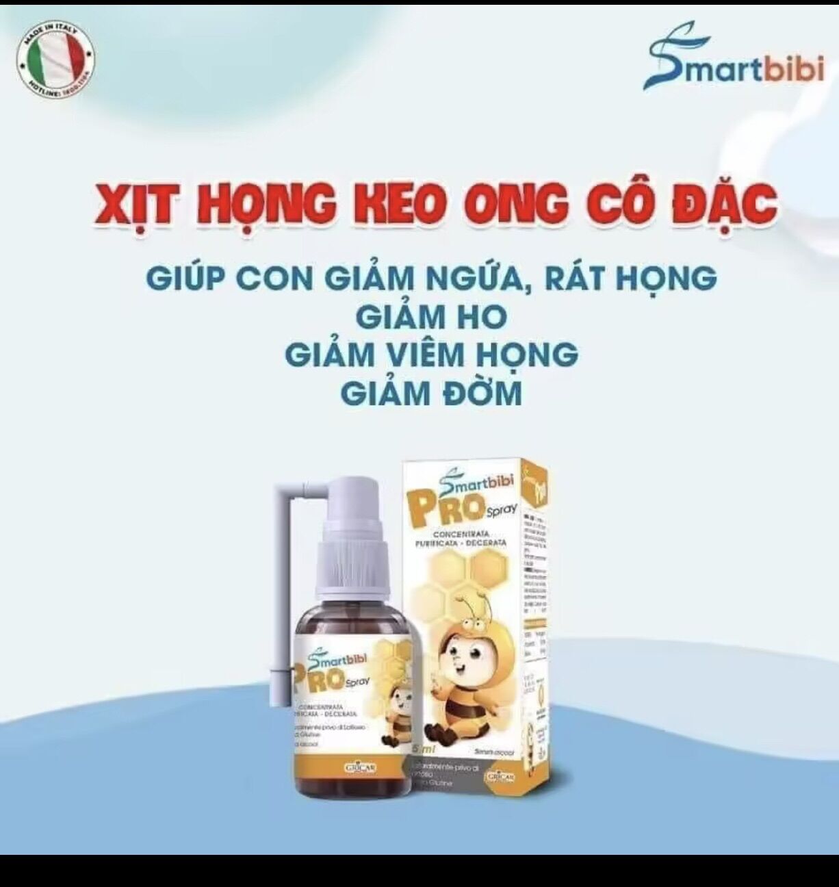 Smartbibi Pro Spray-giúp tăng cường sức khoẻ đường hô hấp trên làm dịu họng giảm ho cho bé