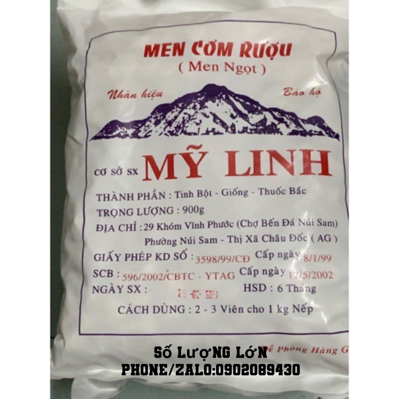 MEN CƠM RƯỢU MỸ LINH 900G (MEN NGỌT) NSX 25/5/2026