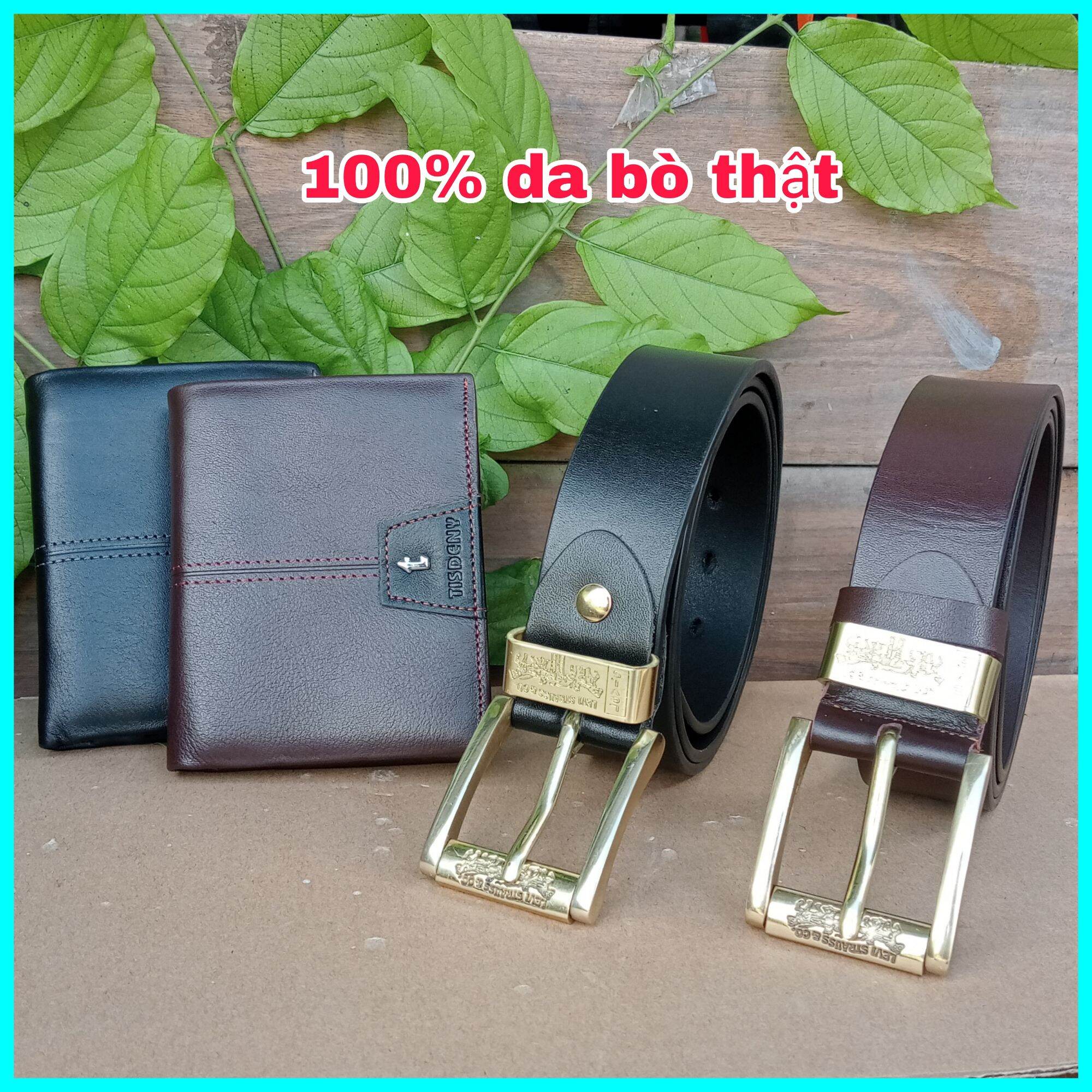 Combo thắt lưng - ví đứng nam, 100% da bò thật, da bò nguyên tấm cao cấp