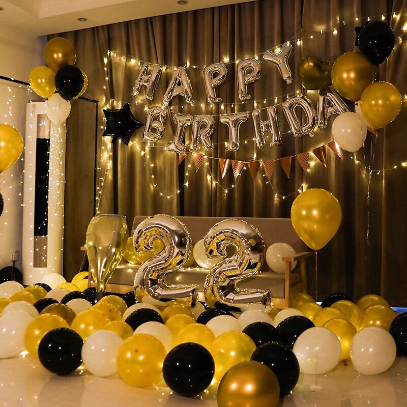 Bộ bong bóng trang trí sinh nhật happy birthday V07 màu vàng - tặng đèn led