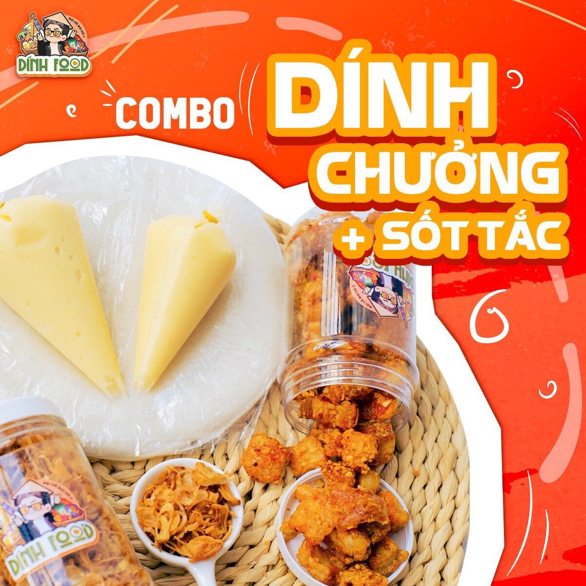 Combo dính chưởng có sốt tắc : gồm 300g bánh tráng +150g hành phi+2 hủ bơ 100g+150g tóp mỡ mắm tỏi+1 chai sốt tắc kayyy