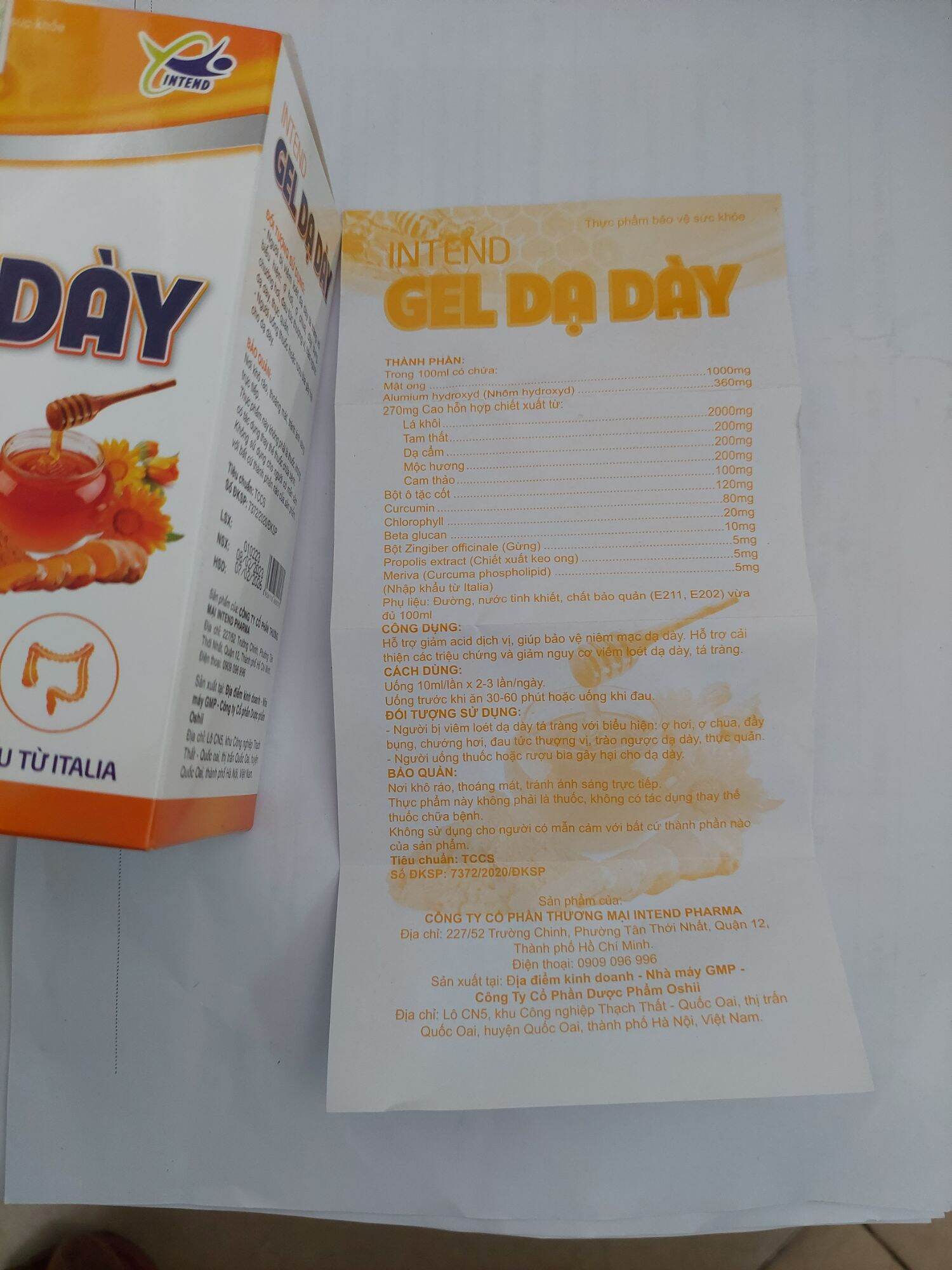 Gel dạ dày mật ong Intend   (thực phẩm giúp  bảo vệ sức khỏe )