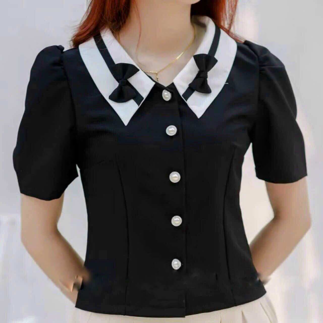 Áo công sở bâu nhọn tay ngắn Fullsize