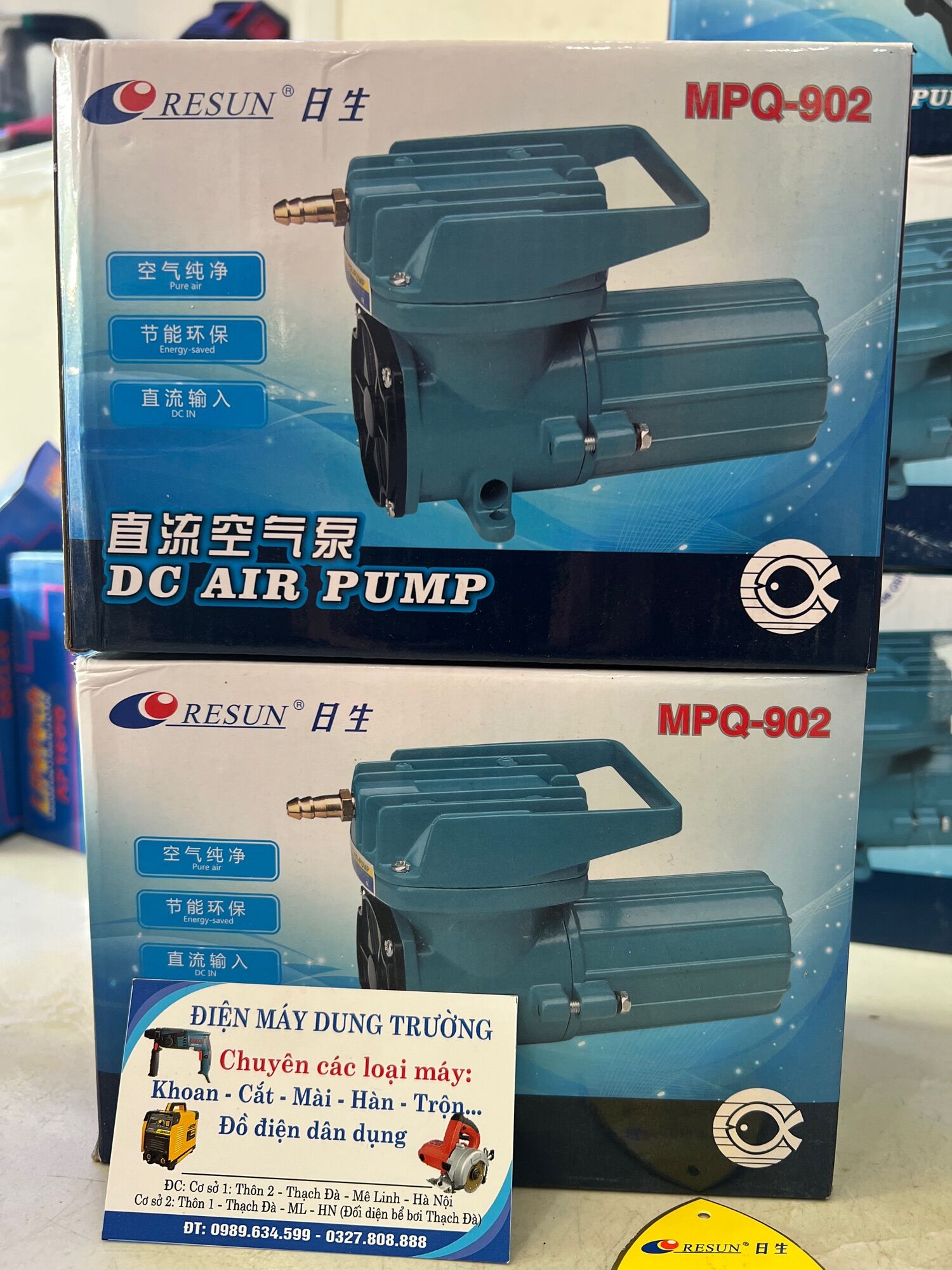Máy sủi thổi khí oxy 18w resun mpq-902 chạy bình ắc quy 12v mpq902 cho hồ cá