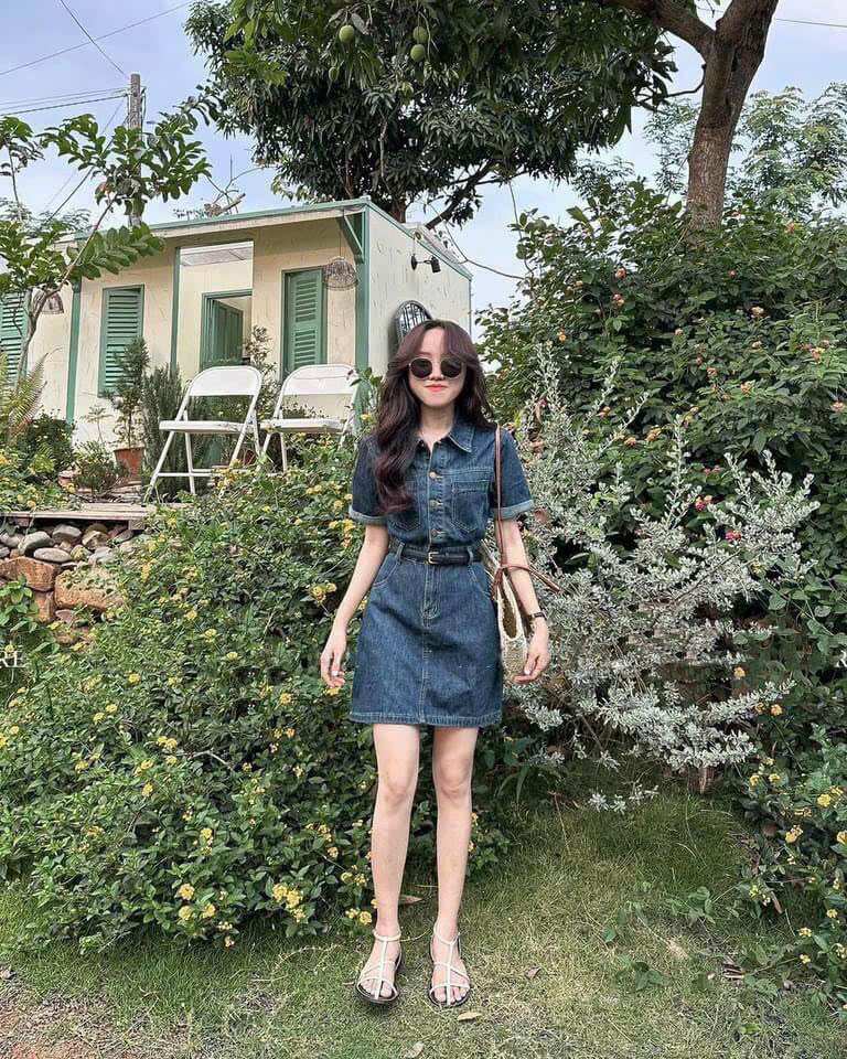 Váy đầm jeans sơ mi xanh kh