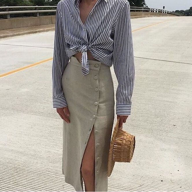 Chân váy Midi nút bọc dress linen