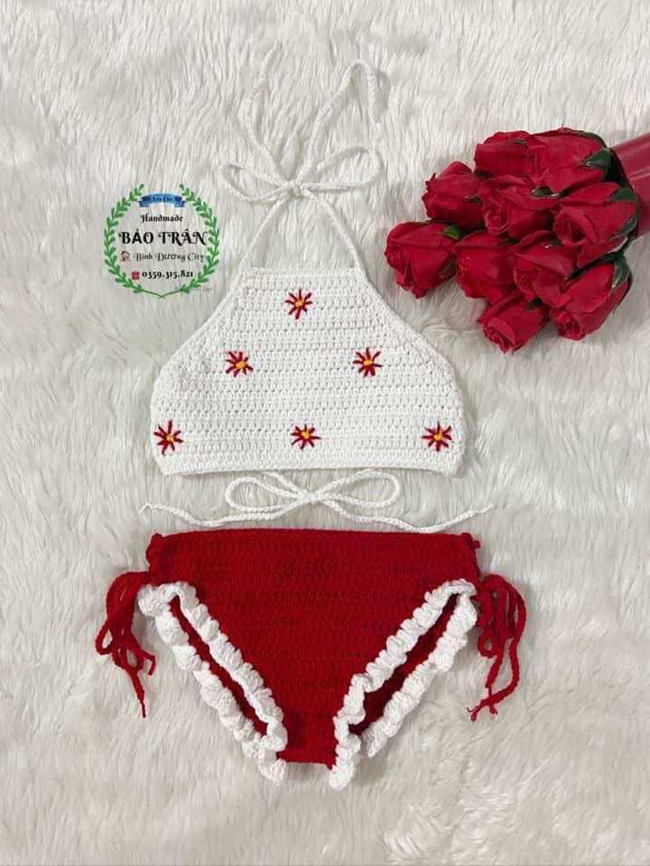 (Sẵn) Bikini len dạng yếm cho bé gái