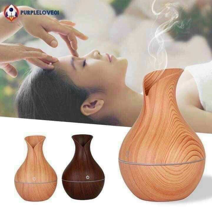 Đèn xông tinh dầu vân gỗ đèn khuếch tán tinh dầu dạng phun sương