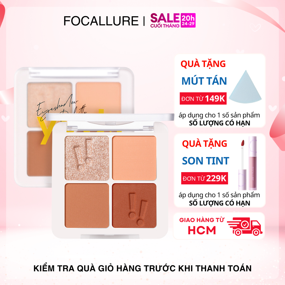 Focallure bảng phấn mắt 4 ô lấp lánh mềm mịn lâu trôi 4.8g