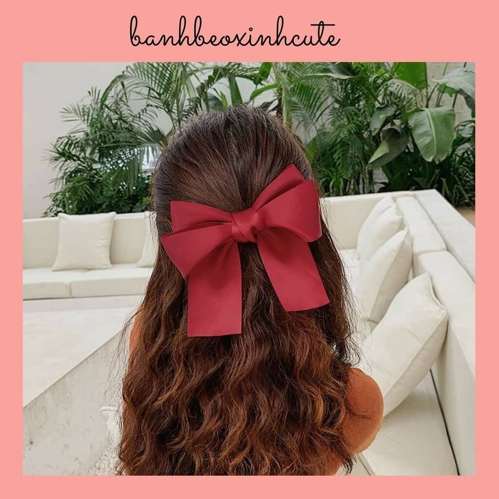 Kẹp tóc nơ Satin đỏ đô sang chảnh