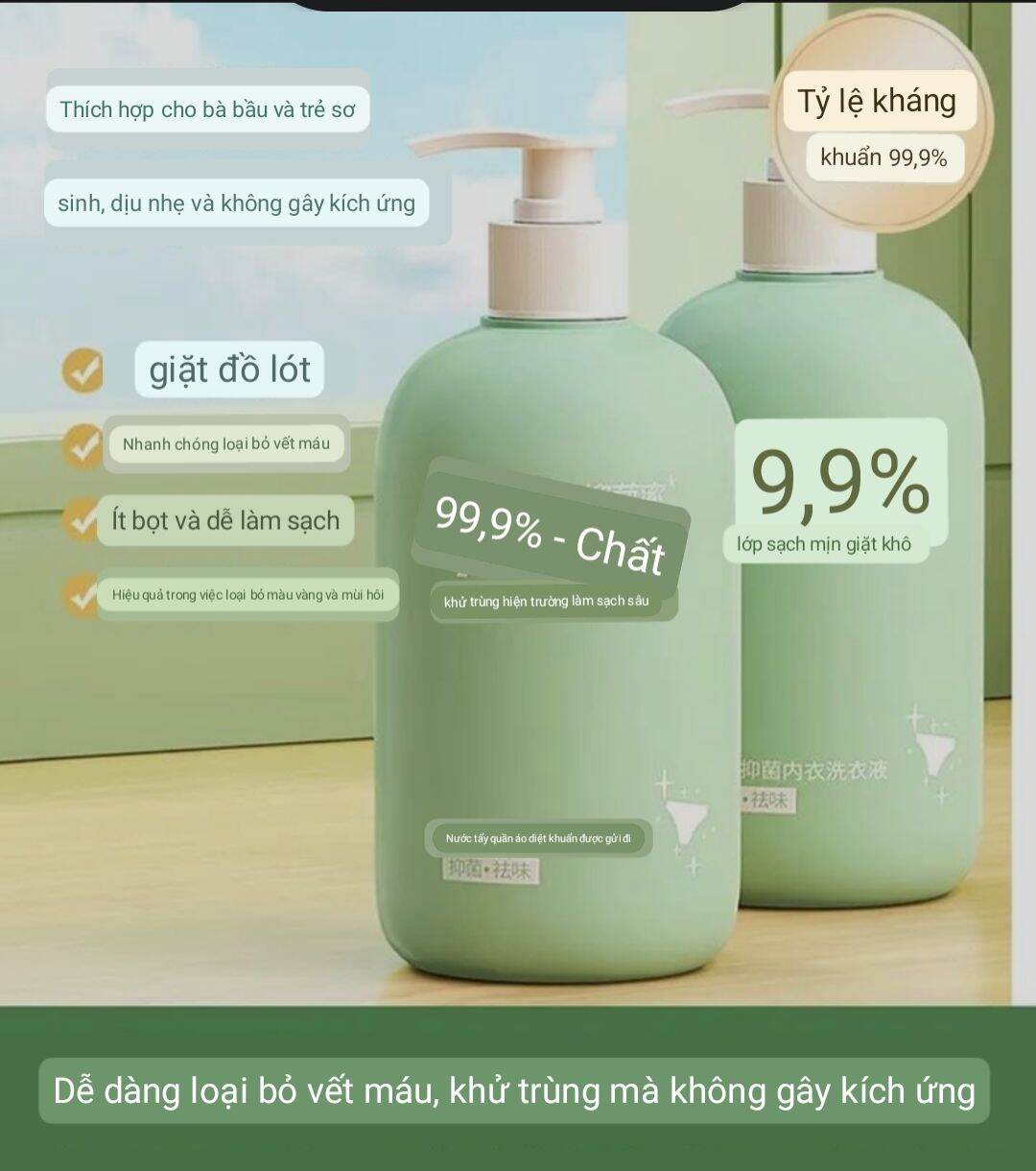 NƯỚC GIẶT ĐỒ LÓT THẢO MỘC - LÀNH TÍNH, LOẠI BỎ 99% VI KHUẨN, MÁU VÀ CHẤT BẨN - DÙNG ĐƯỢC CHO PHỤ NỮ CÓ THAI