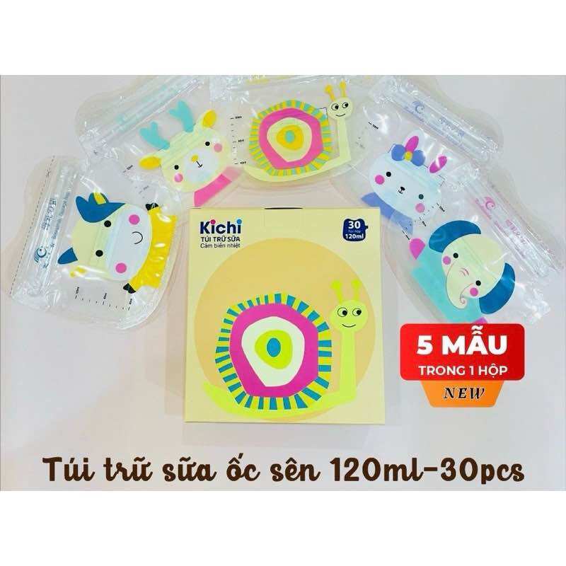 Hộp 30 túi trữ sữa Mẹ 120ml Kichi plus Hình Ốc Sên Kichilachi K30V