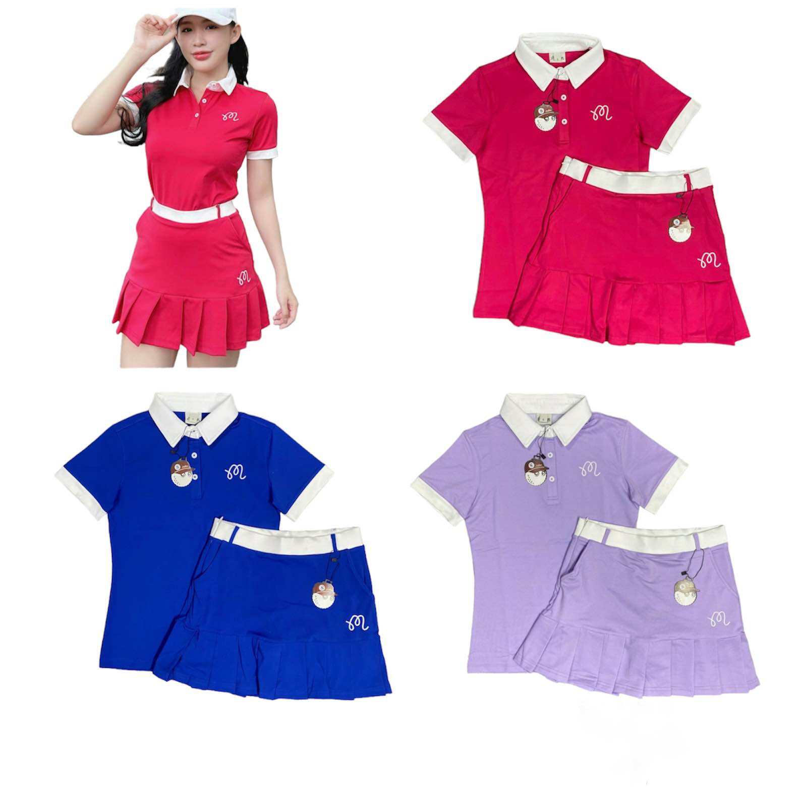 Bộ váy xếp ly phối trắng Malbon thể thao chơi golf, tennis, cầu lông siêu đẹp