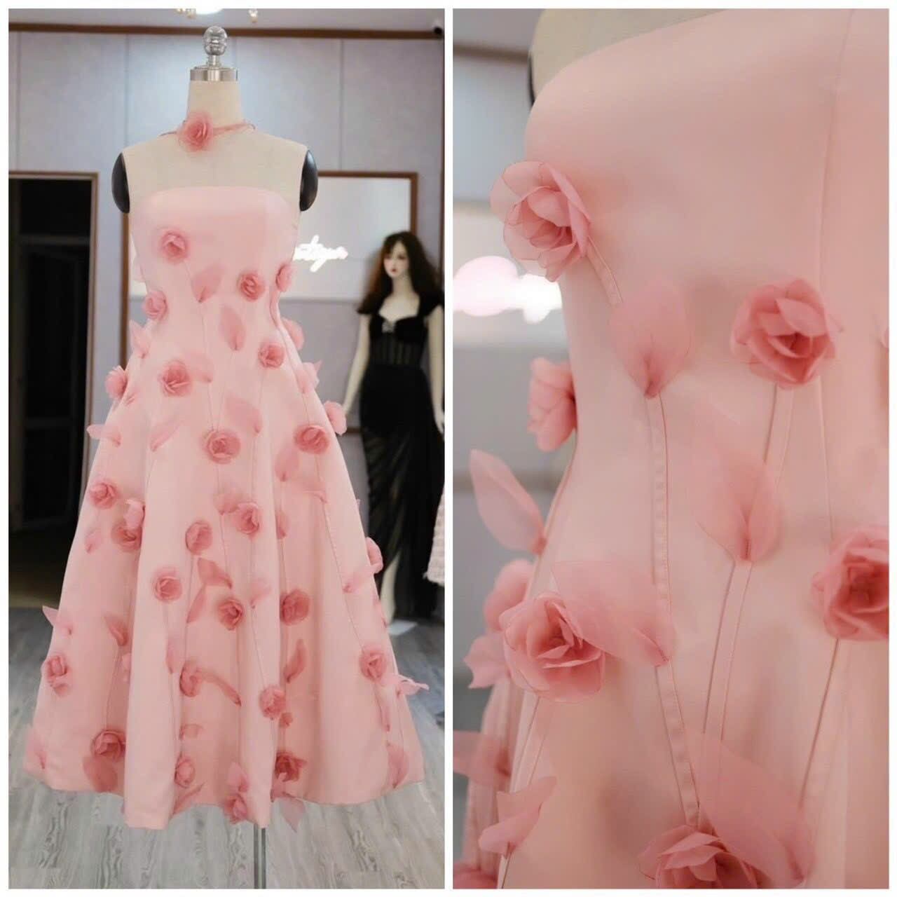 ĐẦM XÒE CÚP ĐÍNH HOA  LÁ XINH XẮN