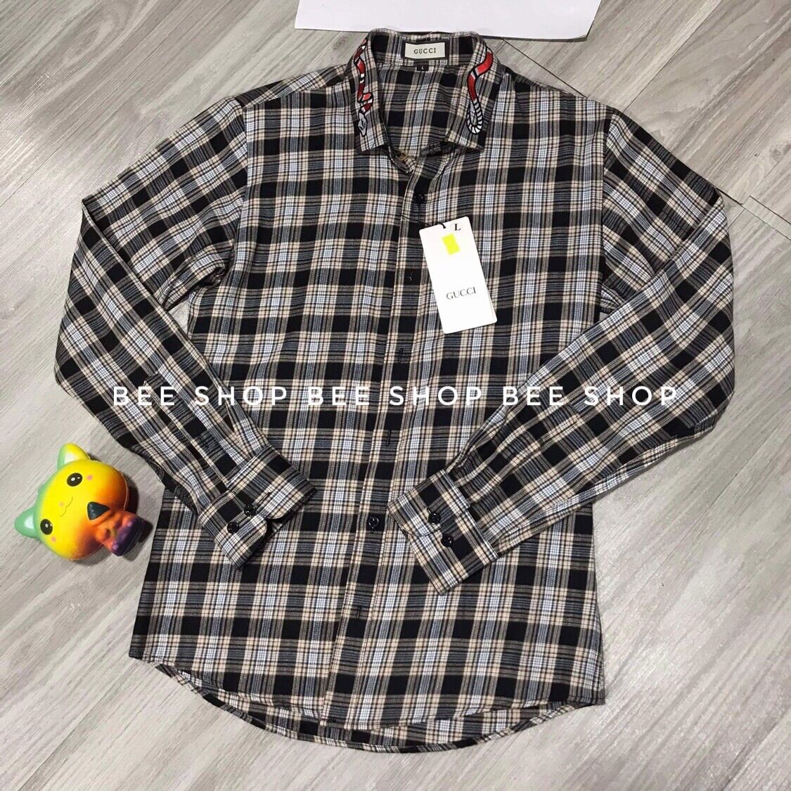 Áo Sơ Mi Nam Dài Tay Kẻ Caro Thêu Rắn - Áo Sơ Mi Kiểu Dáng Đơn Giản - Bee Shop