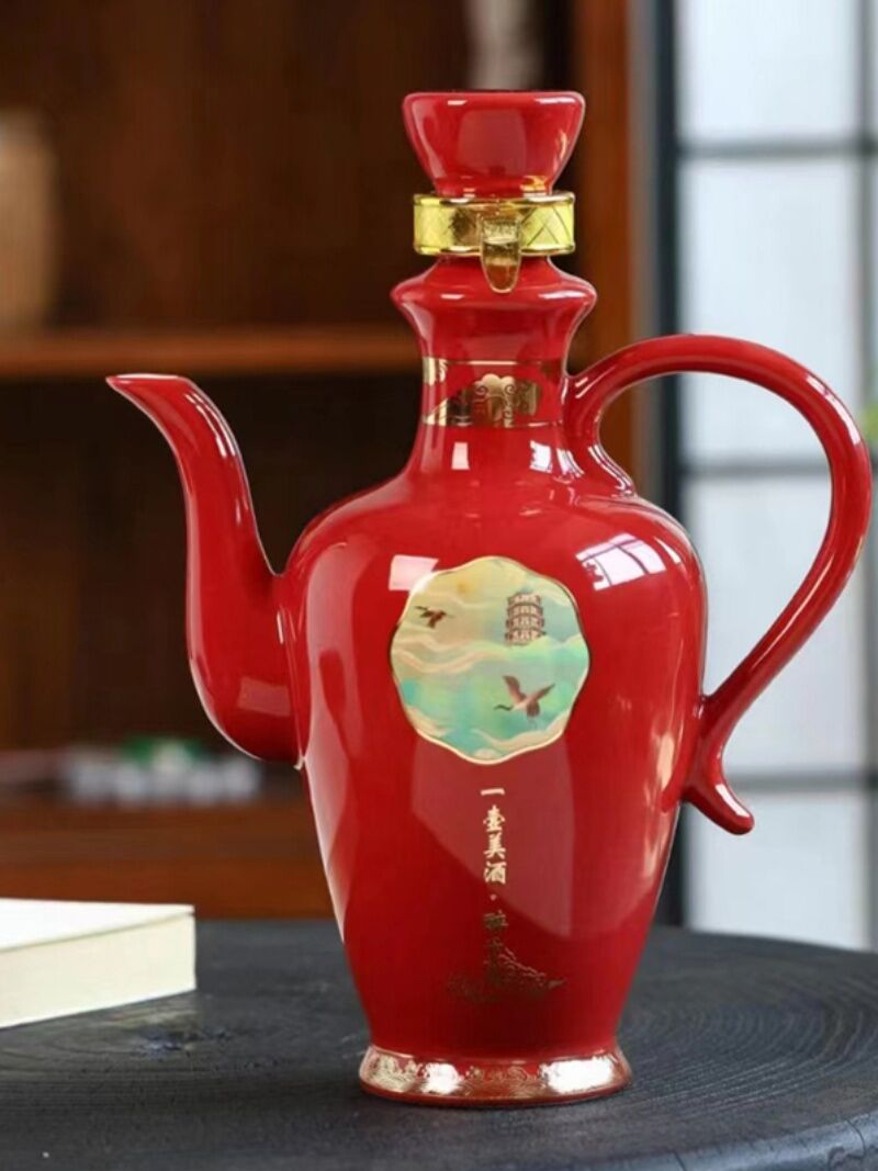 Bình Rượu Vang Đỏ Gốm Sứ Cảnh Đức Trấn Kín Cầm Tay Bình Rỗng 1 Jin 500ml Celebratory Sử Dụng Tại Nhà Dụng Cụ Uống Nước Phong Cách Cổ Điển