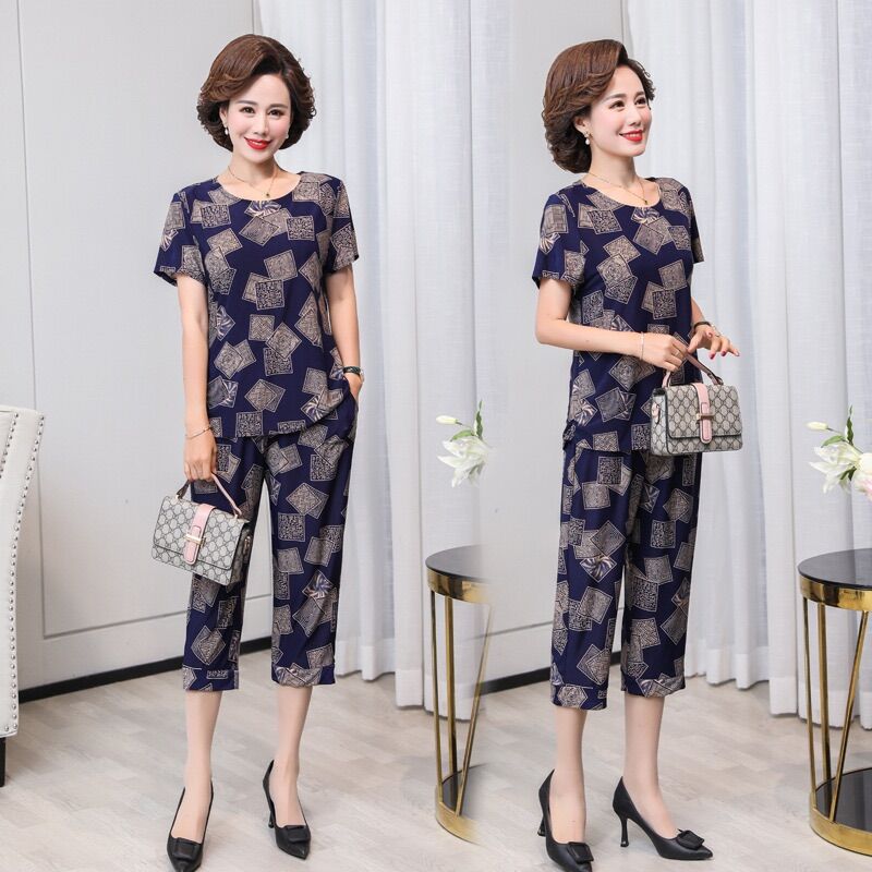 Bộ thun lạnh trung niên họa tiết