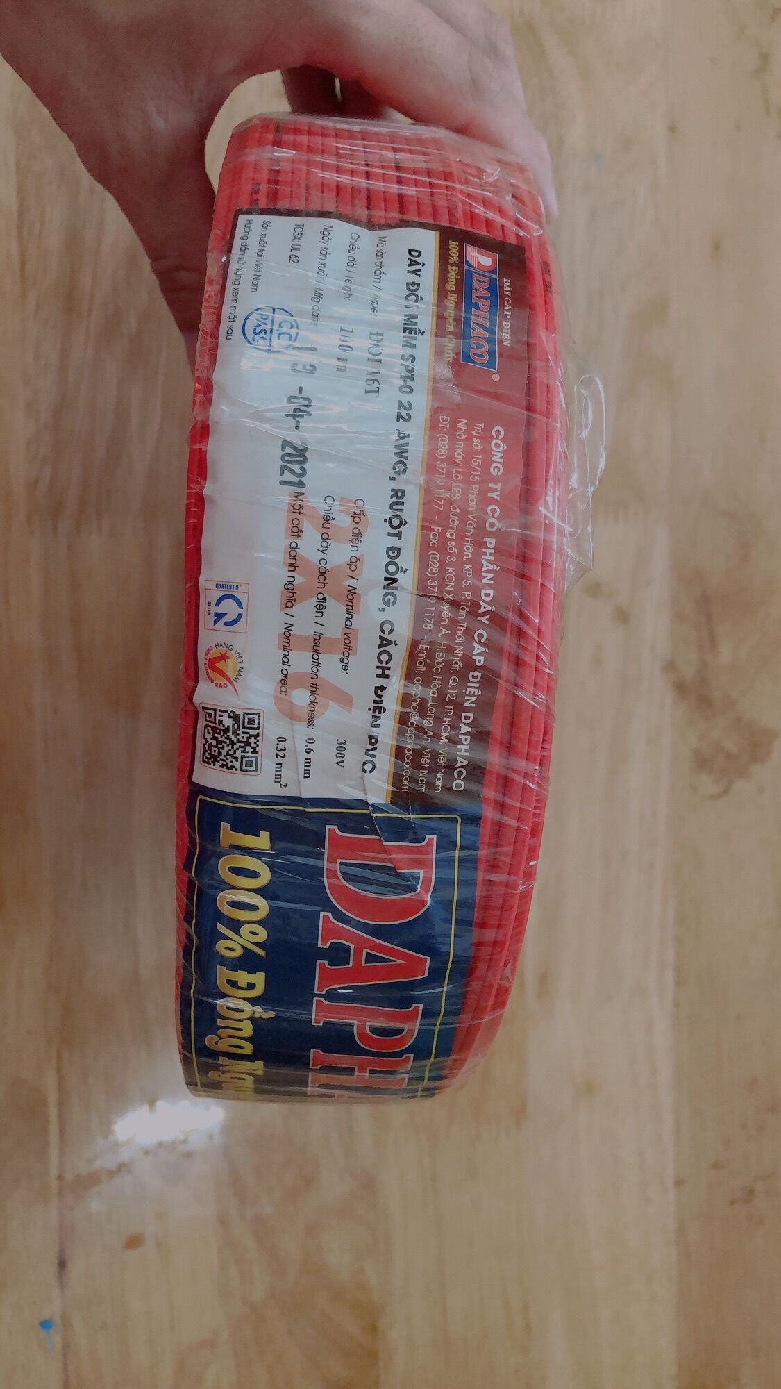 Dây đôi mềm 2x16 tim 100% đồng hiệu DAPHACO