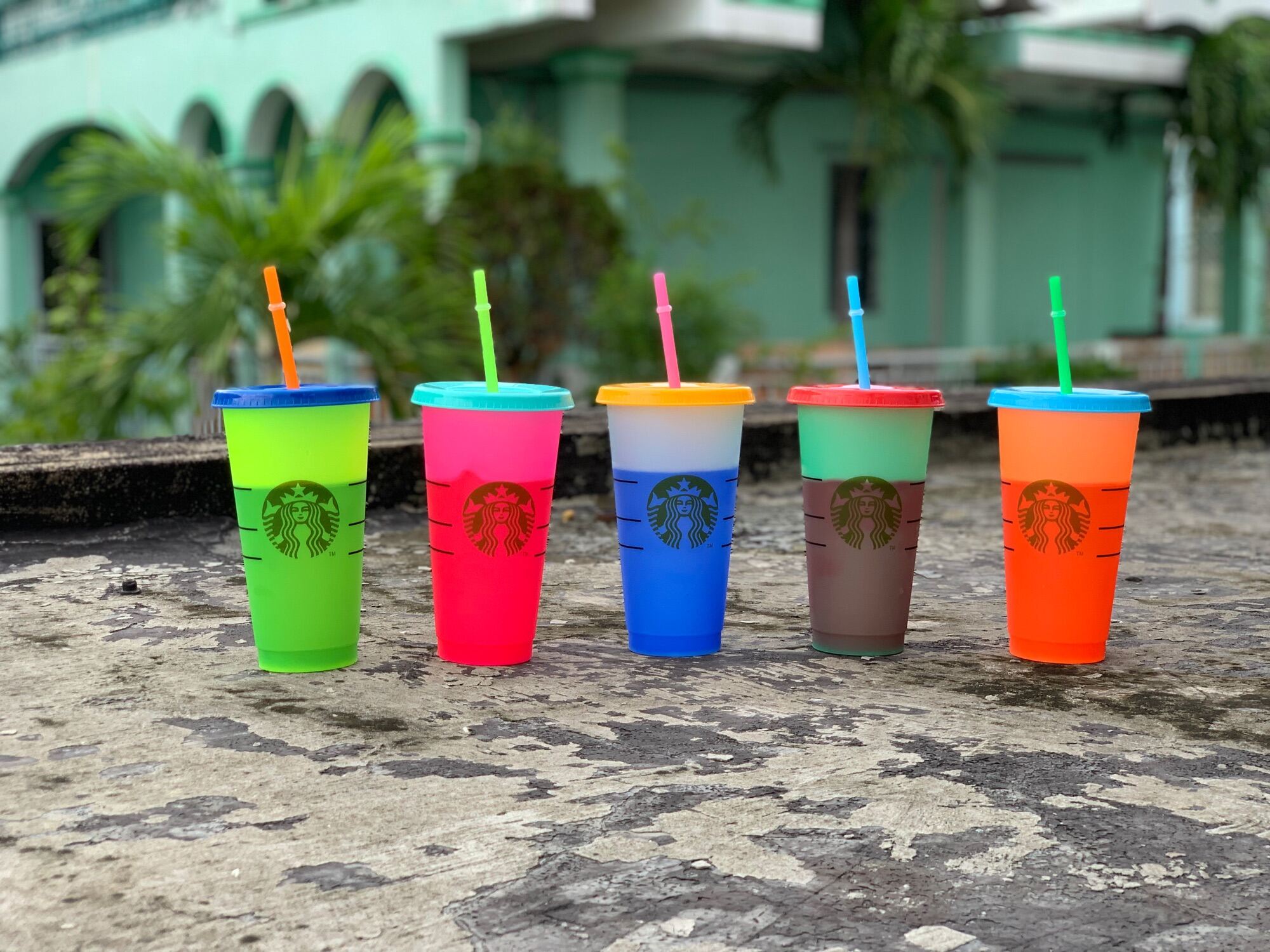 Ly Starbuck Ly Nhựa Đổi Màu Cao Cấp 710ml Kèm Ống Hút Danh Cho Mọi Lứa Tuổi