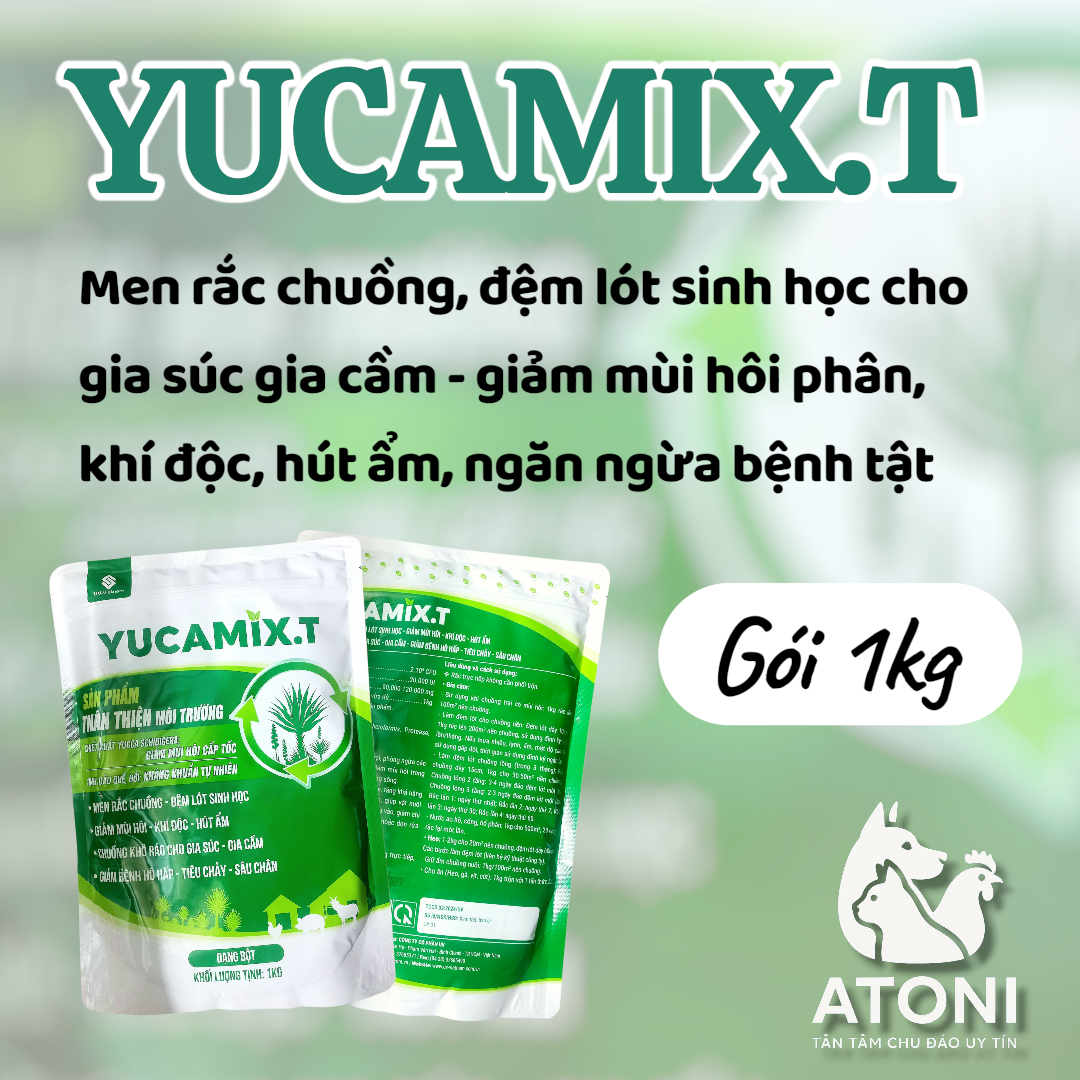 YUCAMIX.T Gói 1kg Xá Thuốc Bột Bổ Sung Men Dùng Để Rải Chuồng Cho Gia Súc, Gà Vịt, Gia Súc Nhỏ Khử Mùi Hôi Phân Chuồng, Hút Ẩm, Khí Độc, Phòng Ngừa Hen Khẹc, Tiêu Chảy