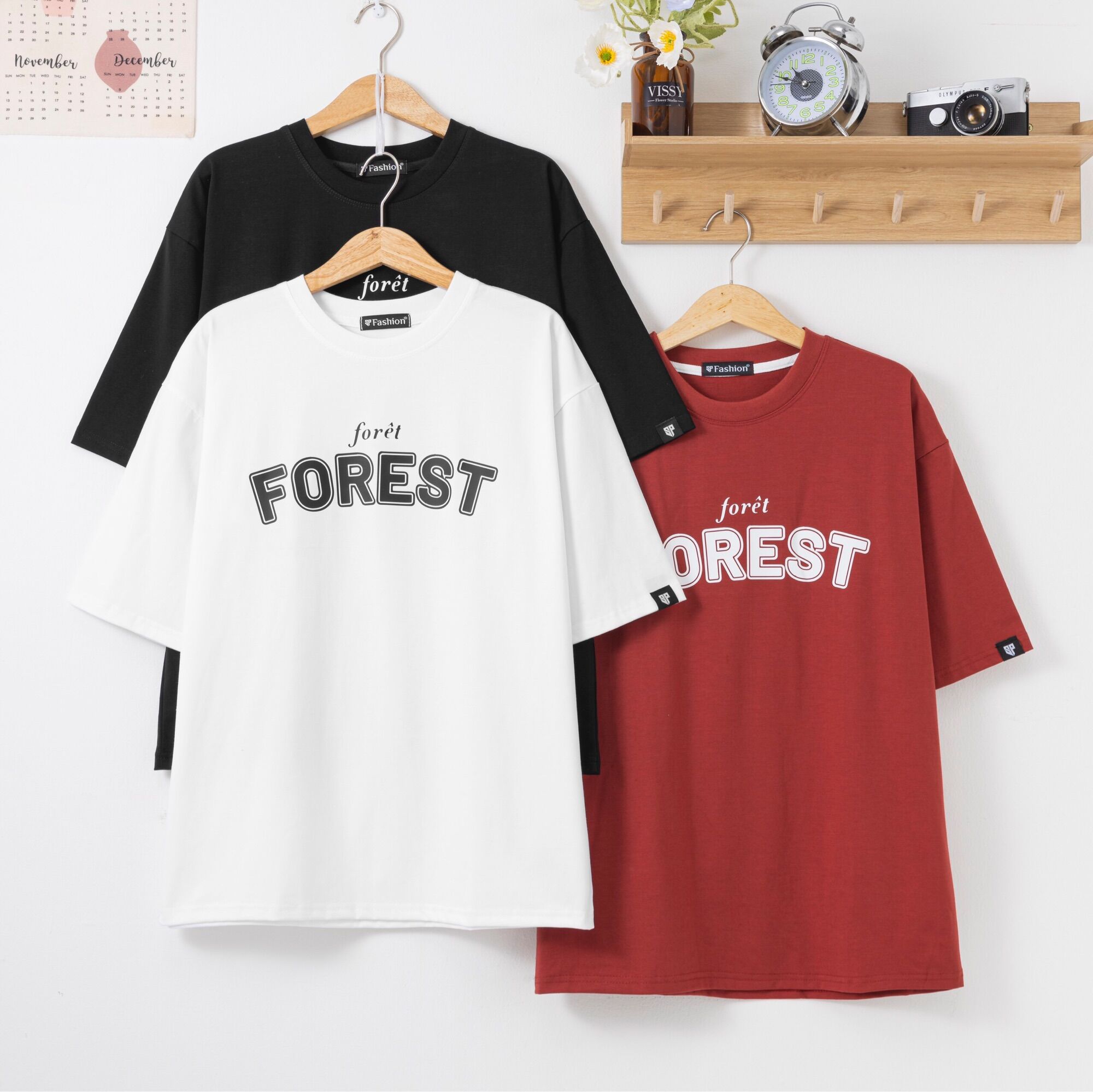 Áo thun unisex form rộng tay lỡ in nổi chữ FOREST