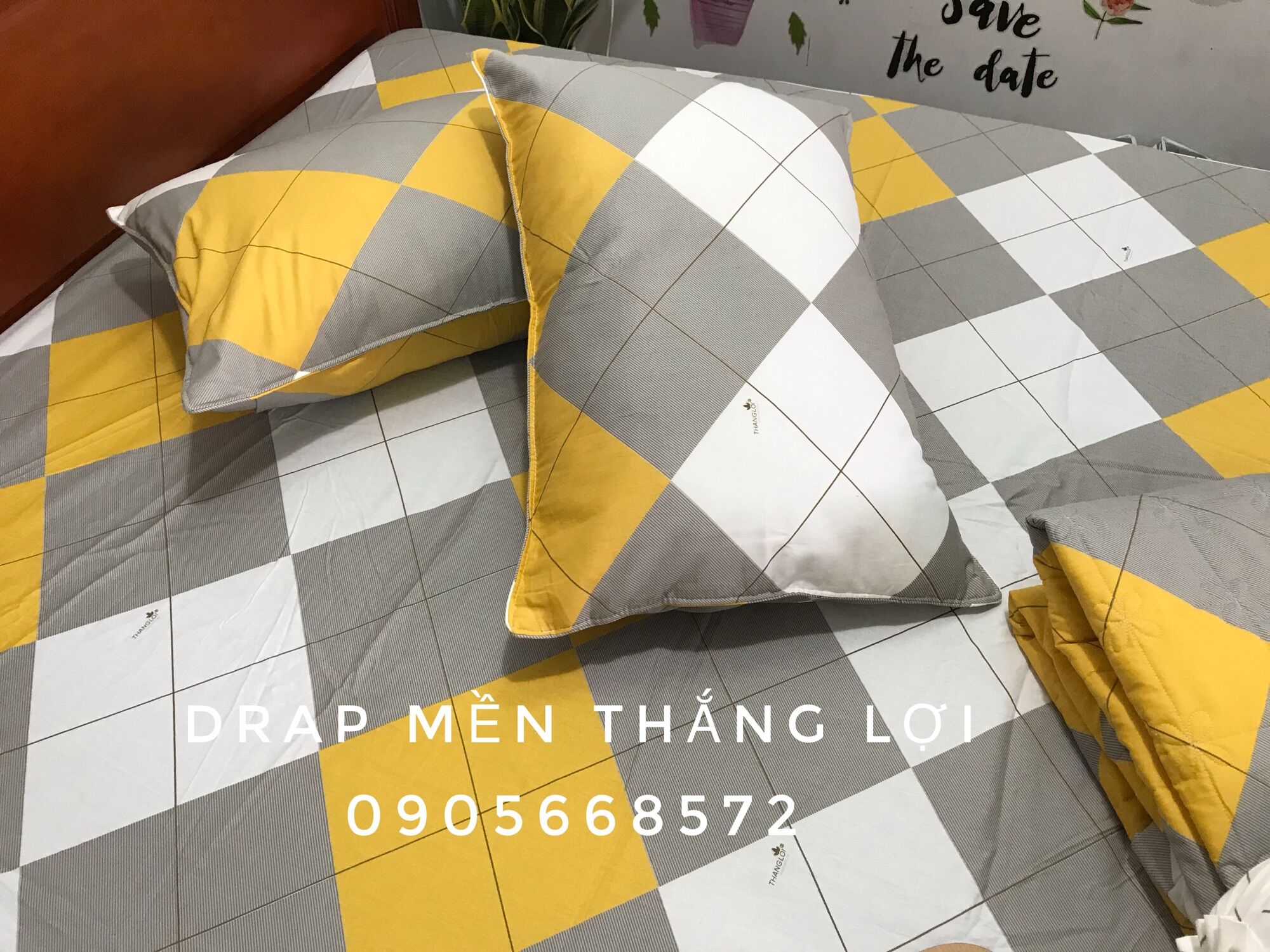 Bộ ga coton thắng lợi 4 món chuẩn logo công ty
