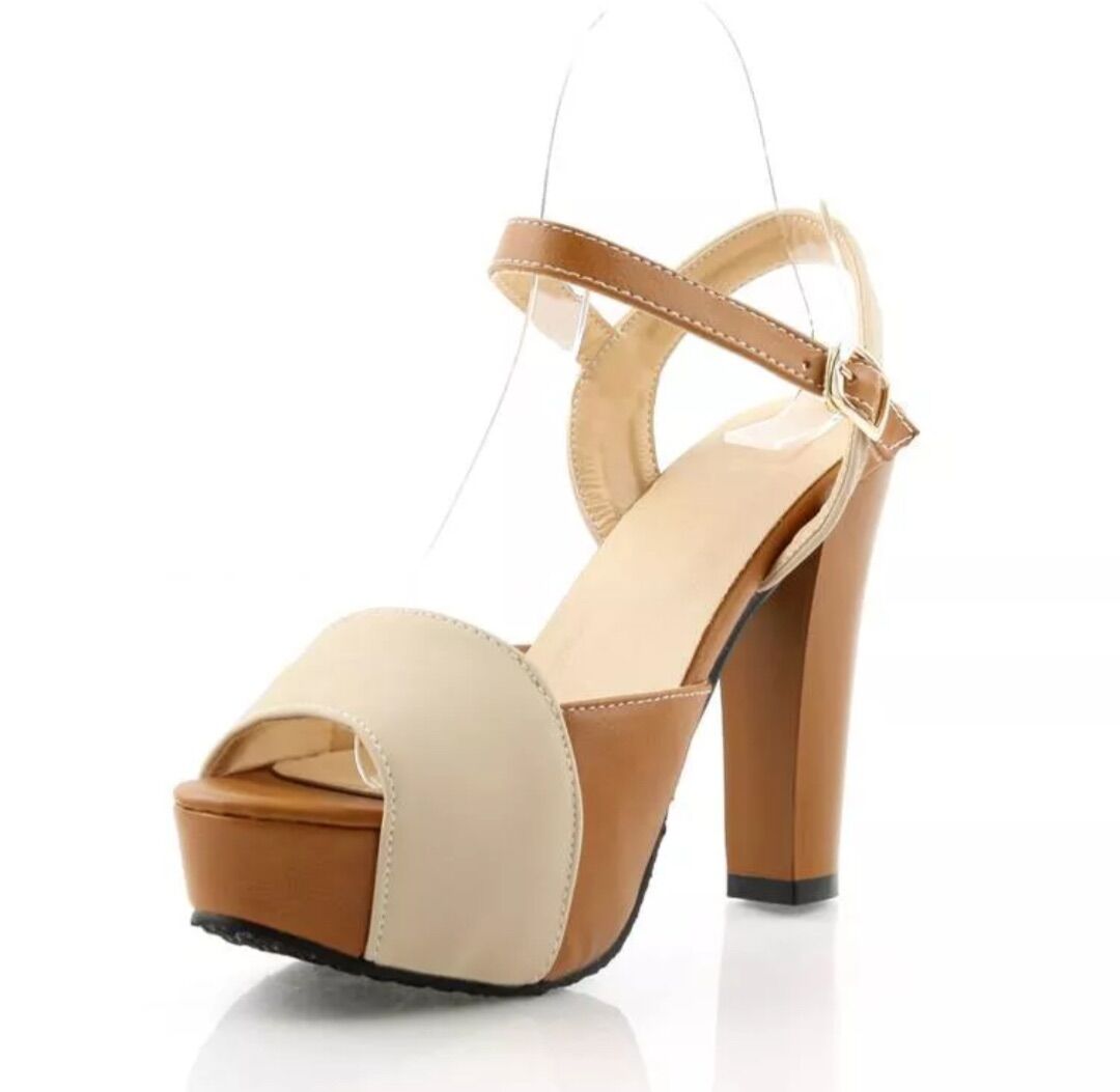 Giày sandal gót vuông phối màu phong cách Hàn quốc @&