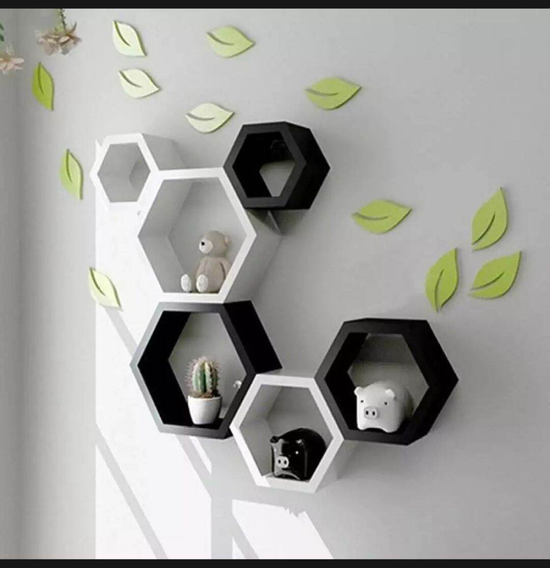 Bộ 3 kệ gỗ Treo tường hình lục giác gỗ MDF chống ẩm