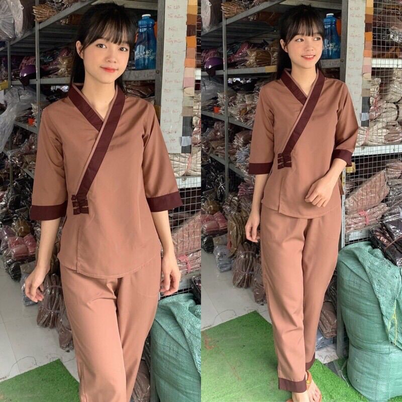 Đồ Lam Đi Chùa ❤️ Đồ Bộ Xéo 3 Nút