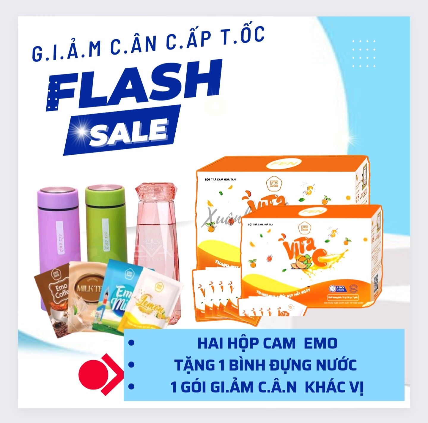 Bột trà cam emo kèm bình nước 300ml và 1 gói bột g.i.ả.m c.â.n