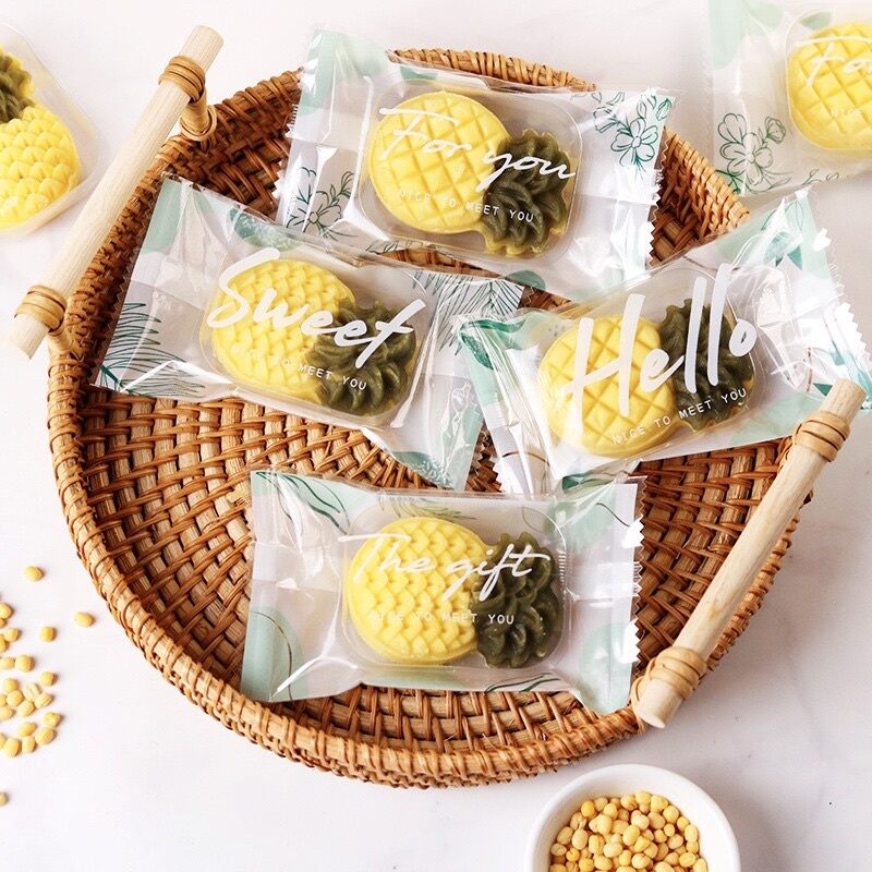Túi đựng bánh dứa mix xanh trắng 7x12cm 100 túi