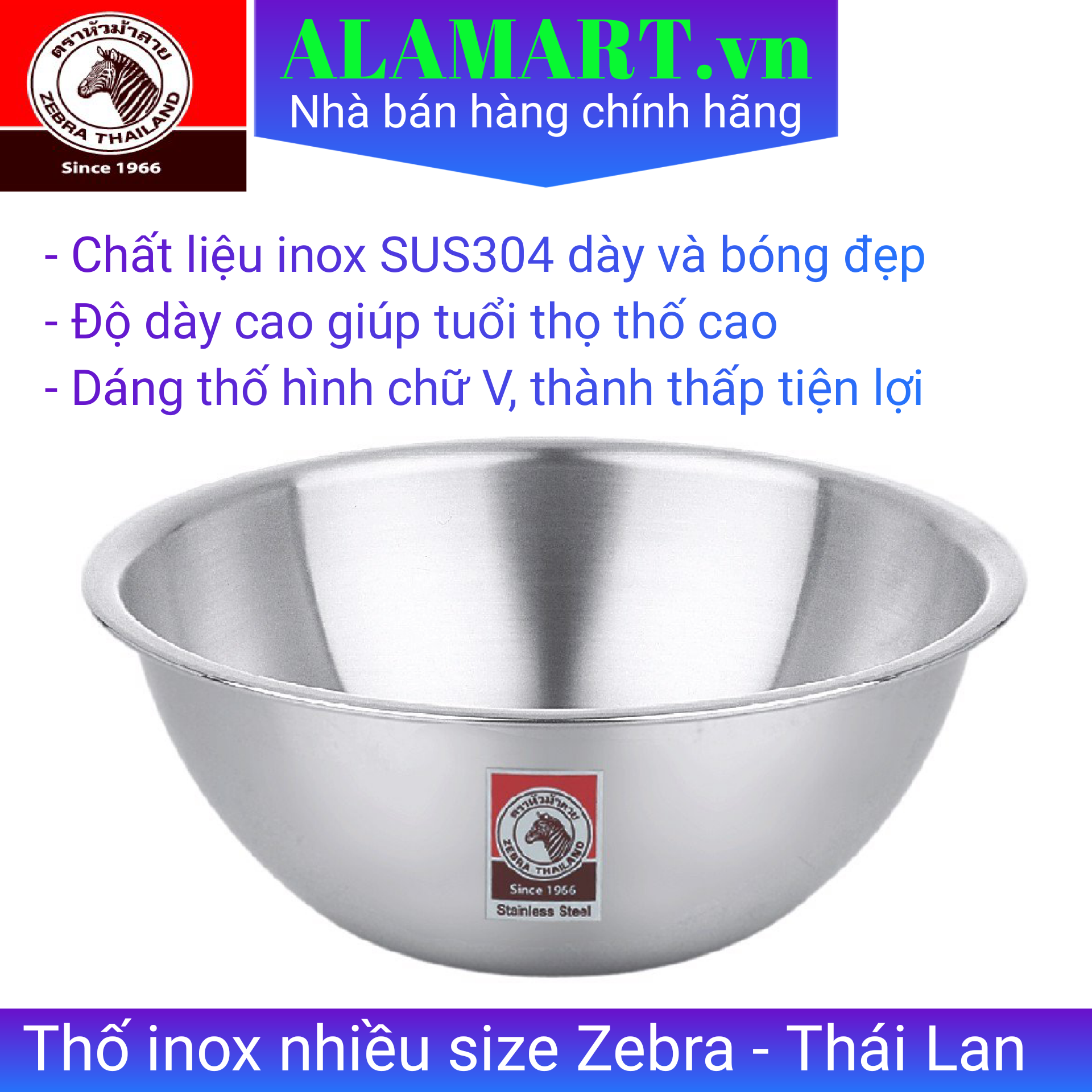 Thao trộn inox SUS304 nhiều size Zebra - Thái Lan