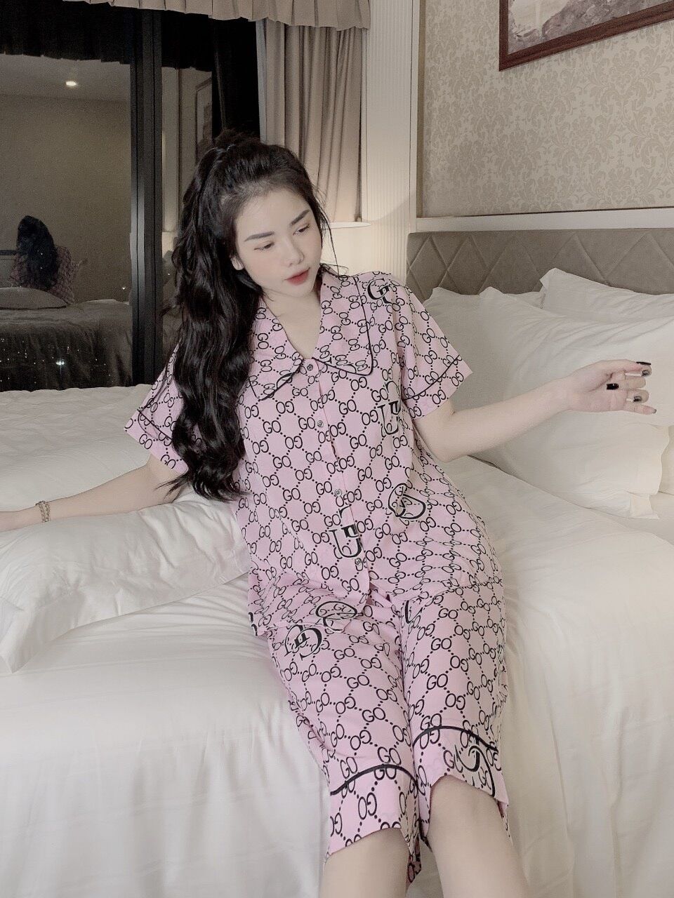 Đồ bộ Pyjama lửng chất lụa mango mềm mịn, mát, không nhăn, không xu