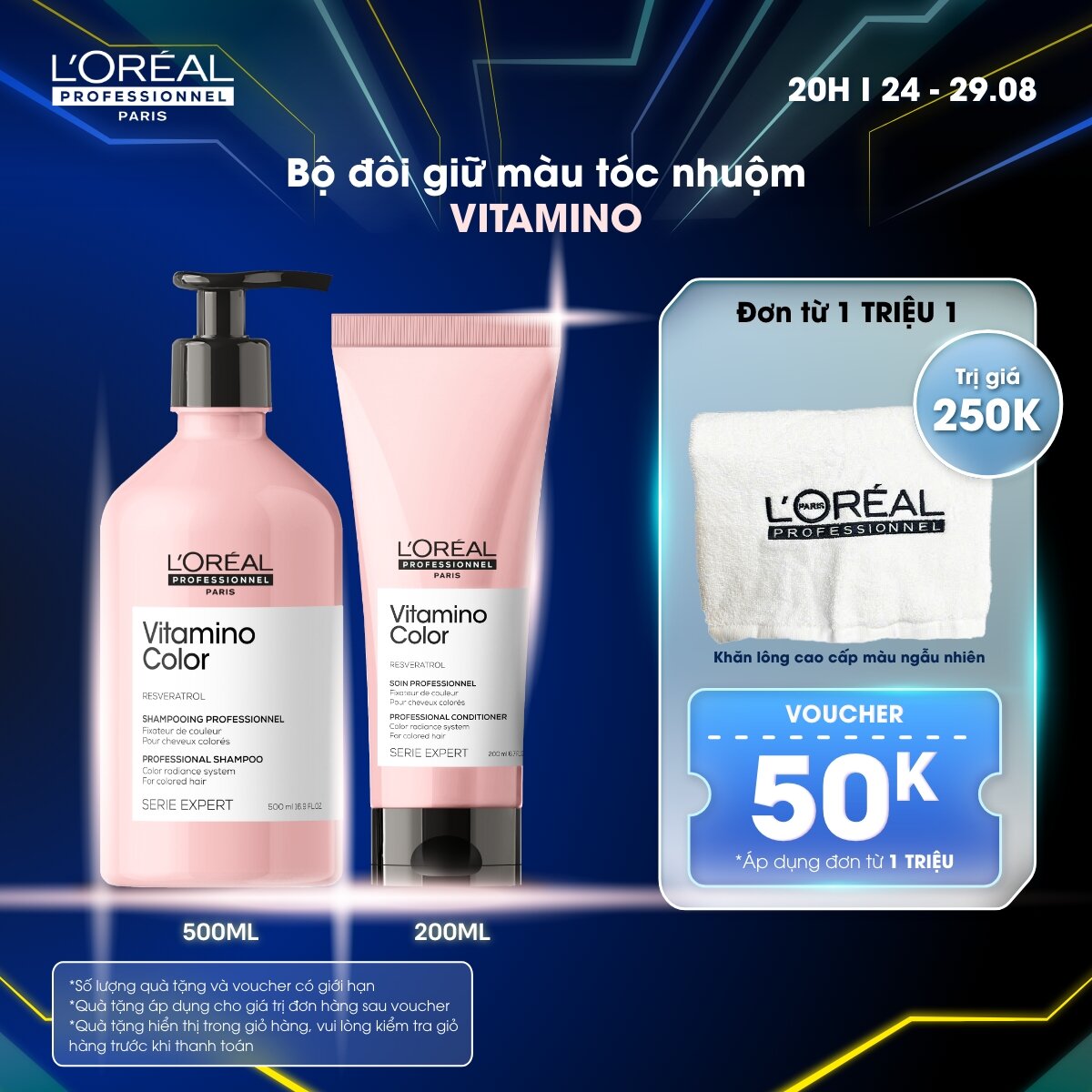 Combo Dầu gội 500ml & Dầu xả 200ml giữ màu tóc nhuộm & dưỡng tóc mềm mượt L'Oréal Professionnel Serie Expert Vitamino Color